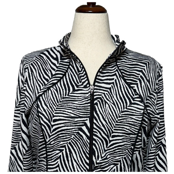 Chicos Zenergy Jacket Womens Large 2 Black White Zebra Print Full Zip Office - Picture 5 of 9